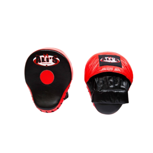 Ali’s Fightgear stoot pads echt leer zwart met rode kleur