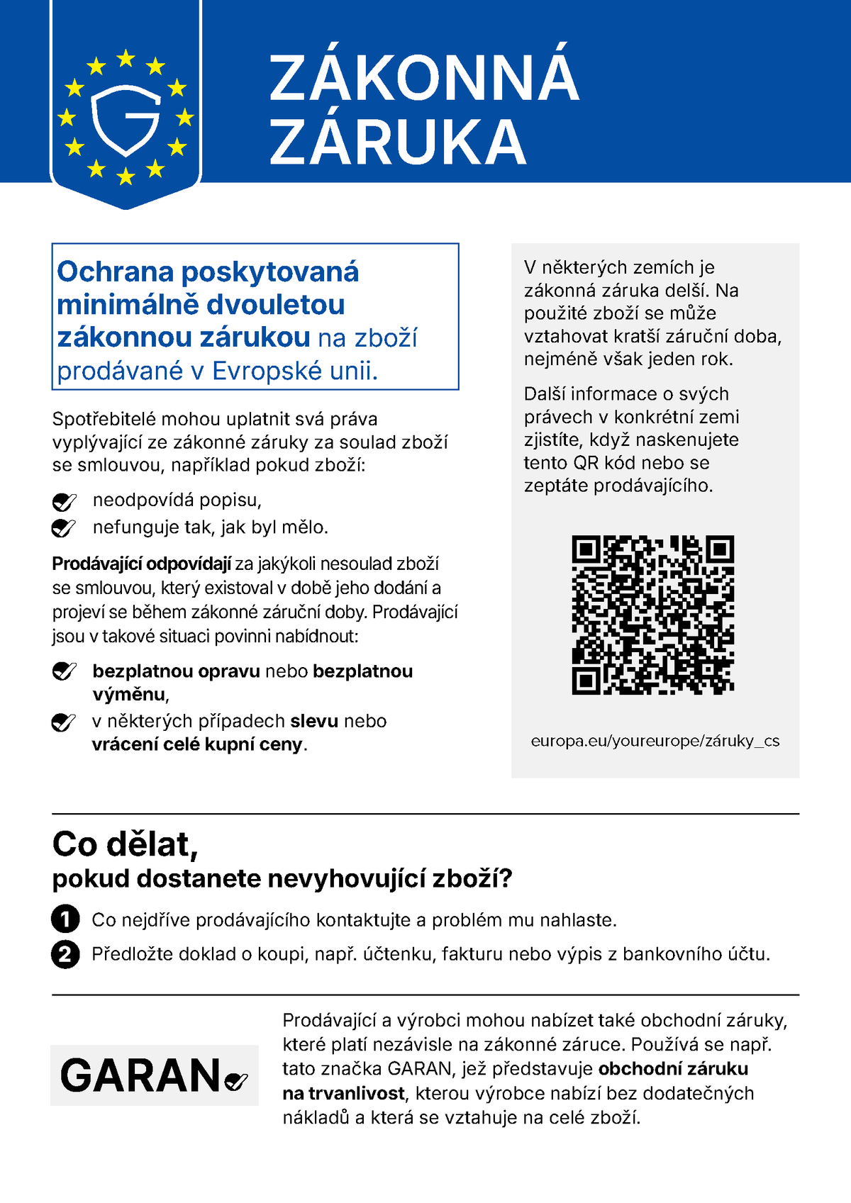 Oficiální oznámení EU o zákonné záruce