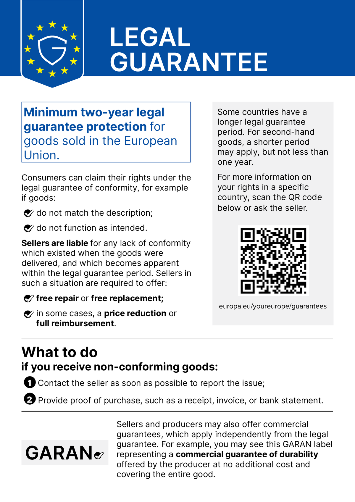 Official EU notice about the legal guarantee