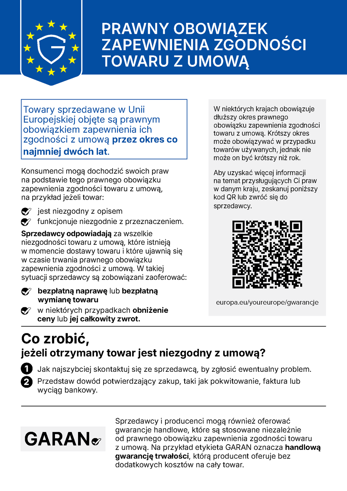 Oficjalna informacja UE o Twoich prawach gwarancyjnych